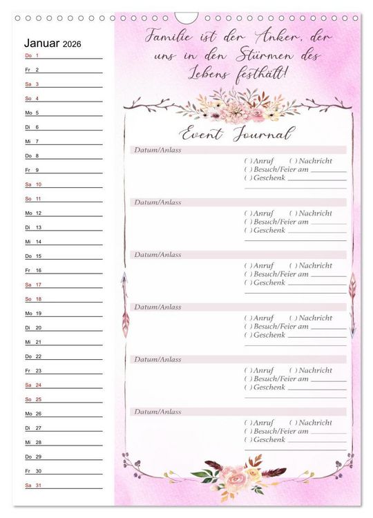 Produktbild: Geburtstagsplaner Boho Rosa - F&uuml;r Termine, Geschenke, Eventdetails & mehr (Wandkalender 2026 DIN A3 hoch), CALVENDO Monatskalender