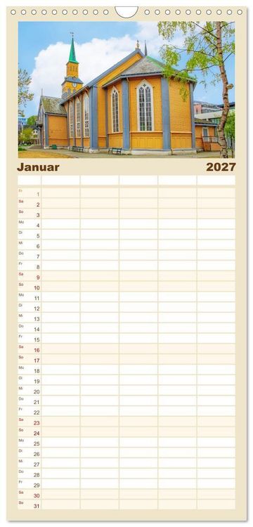 Produktbild: Familienplaner 2027 - Norwegens K&uuml;stenst&auml;dte mit 5 Spalten (Wandkalender, 21 x 45 cm) CALVENDO