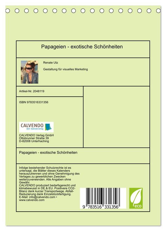 Produktbild: Papageien - exotische Sch&ouml;nheiten (Tischkalender 2026 DIN A5 hoch), CALVENDO Monatskalender