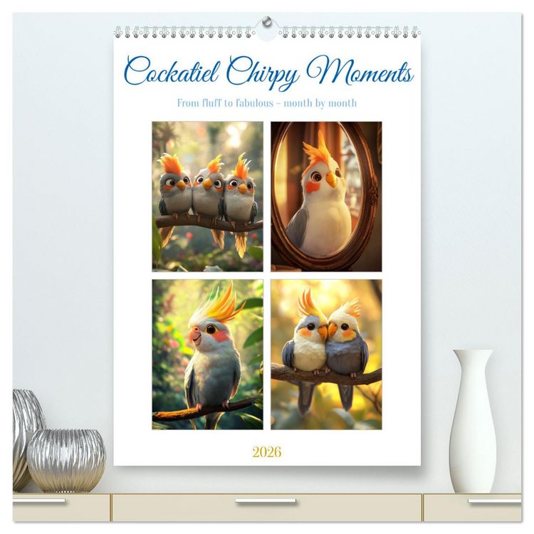 Produktbild: Cockatiel Chirpy Moments (High Quality Premium Wall Calendar 2026 DIN A2 portrait),CALVENDO 12 Month Wall Calendar