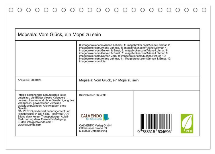Produktbild: Mopsala: Vom Gl&uuml;ck, ein Mops zu sein (Tischkalender 2026 DIN A5 quer), CALVENDO Monatskalender