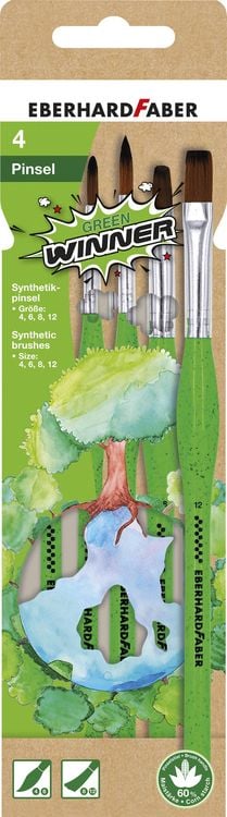 Produktbild: EBERHARD FABER Set Synthetik Green Winner Rundpinsel/Flachpinsel Gr&ouml;&szlig;e 4/6/8/12 4 Teile