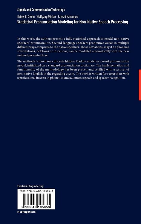 Produktbild: Statistical Pronunciation Modeling for Non-Native Speech Processing