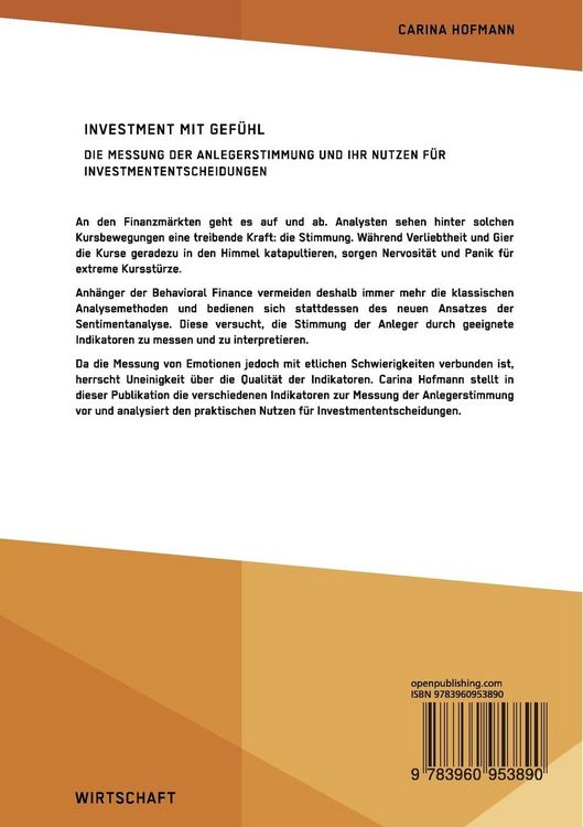 Produktbild: Investment mit Gef&uuml;hl. Die Messung der Anlegerstimmung und ihr Nutzen f&uuml;r Investmententscheidungen