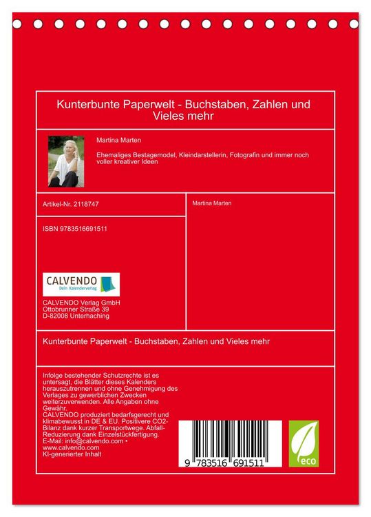 Produktbild: Kunterbunte Paperwelt - Buchstaben, Zahlen und Vieles mehr (Tischkalender 2026 DIN A5 hoch), CALVENDO Monatskalender