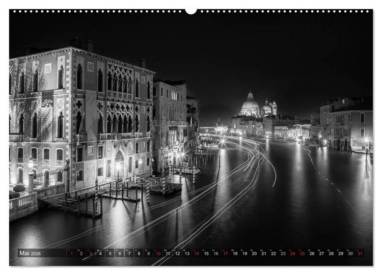 Produktbild: Leuchtendes Venedig &hellip;in monochrom (hochwertiger Premium Wandkalender 2026 DIN A2 quer), Kunstdruck in Hochglanz