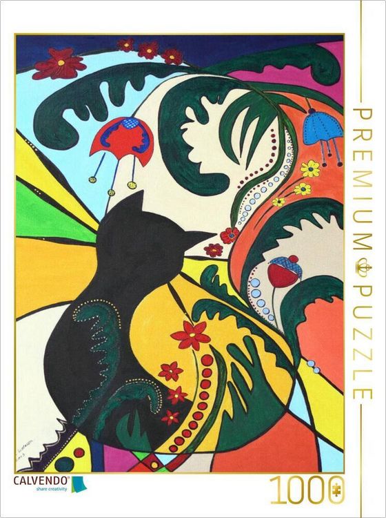 Produktbild: CALVENDO Puzzle Flower-K&auml;tz, Petra Kolossa, Acryl auf Leinwand, 70x50, 2013 | 1000 Teile Lege-Gr&ouml;&szlig;e 64x48cm Foto-Puzzle f&uuml;r gl&uuml;ckliche Stunden