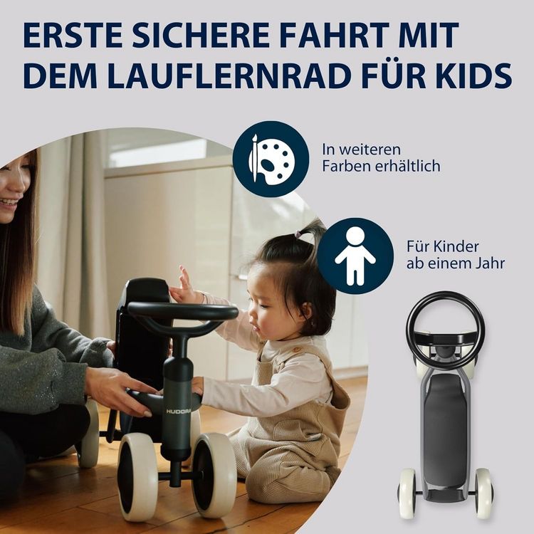 Produktbild: HUDORA 10914 - Laufrad Steppy 6 shadow, Lauflernrad f&uuml;r Kinder von 73-80 cm, Sitzh&ouml;he: 22,5 cm