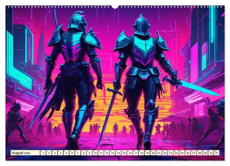Produktbild: Fantasie - Futuristische Ritter (hochwertiger Premium Wandkalender 2026 DIN A2 quer), Kunstdruck in Hochglanz