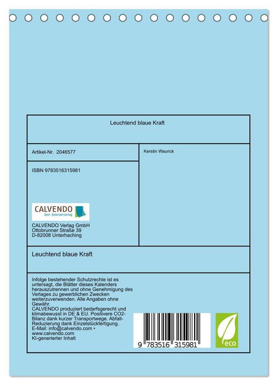 Produktbild: Leuchtend blaue Kraft (Tischkalender 2026 DIN A5 hoch), CALVENDO Monatskalender