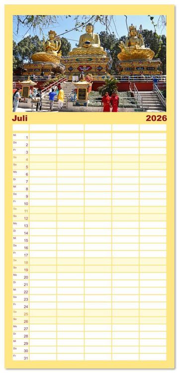 Produktbild: Familienplaner 2026 - KATHMANDU, Nepals Hauptstadt mit 5 Spalten (Wandkalender, 21 x 45 cm) CALVENDO