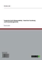 Produktbild: Corporate Social Responsibility - Stand der Forschung und Entwicklungstrends