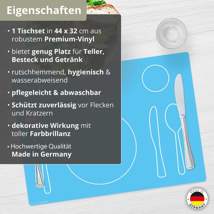 Produktbild: Tischsetmacher Tischset f&uuml;r Kinder Montessori Lerntischset in blau, aus hochwertigem Vinyl , 44 x 32 cm
