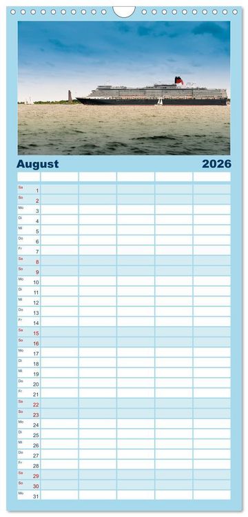 Produktbild: Familienplaner 2026 - Kreuzfahrtschiffe mit 5 Spalten (Wandkalender, 21 x 45 cm) CALVENDO