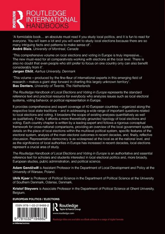 Produktbild: The Routledge Handbook of Local Elections and Voting in Europe
