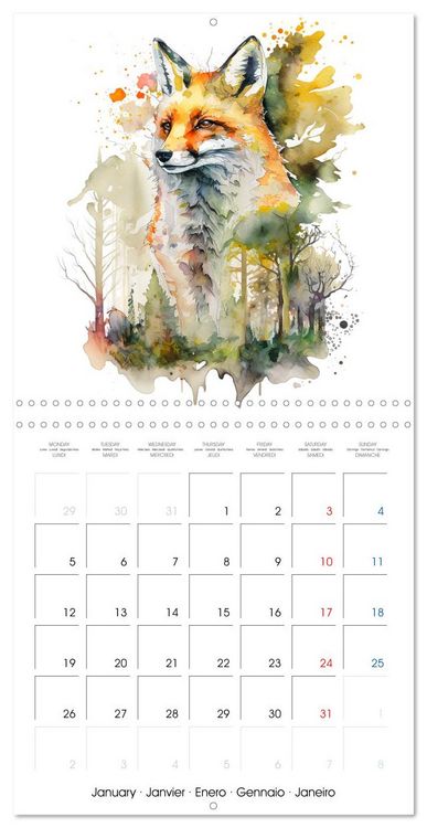 Produktbild: Animaux de la for&ecirc;t &agrave; l'aquarelle (Calendrier mural carr&eacute; 2026 30x30 cm) Calendrier double avec une page pour vos prises de notes