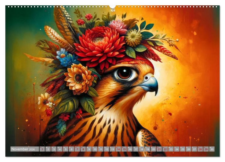 Produktbild: Blumige Vogelportr&auml;ts (hochwertiger Premium Wandkalender 2026 DIN A2 quer), Kunstdruck in Hochglanz