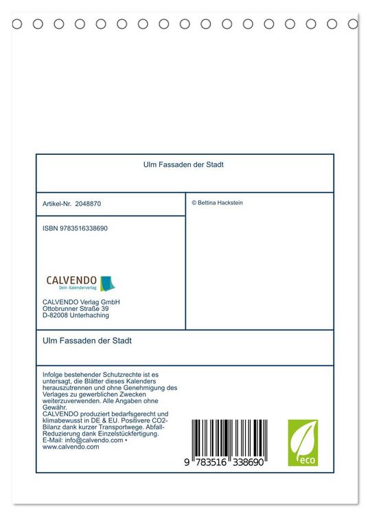 Produktbild: Ulm Fassaden der Stadt (Tischkalender 2026 DIN A5 hoch), CALVENDO Monatskalender