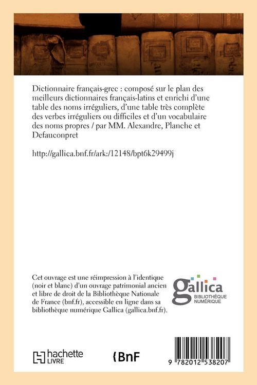 Produktbild: Dict. fran&ccedil;ais-grec enrichi d'une table des noms, verbes irr&eacute;guliers, vocab. noms propres (&Eacute;d.1885)
