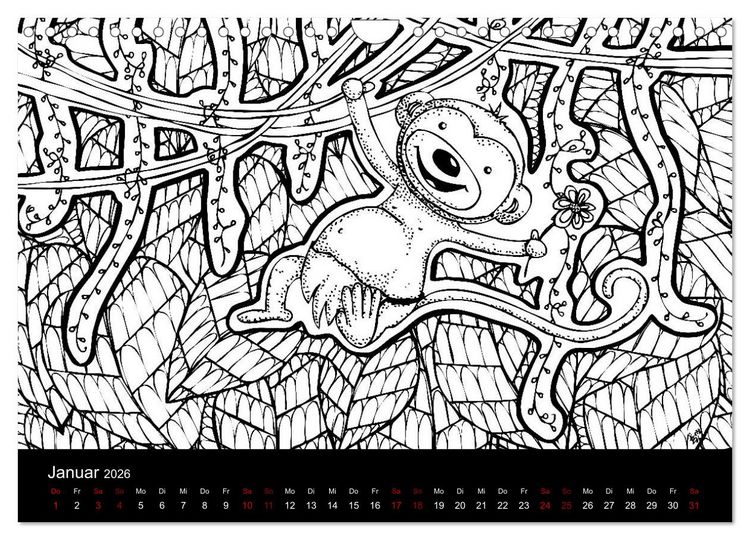 Produktbild: Bezaubernde Mini-Monster - Ein Ausmal-Kalender (Wandkalender 2026 DIN A4 quer), CALVENDO Monatskalender