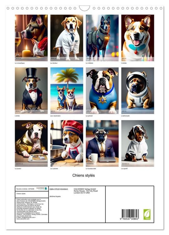 Produktbild: Chiens styl&eacute;s (Calendrier mural 2026 DIN A3 horizontal), CALVENDO calendrier mensuel