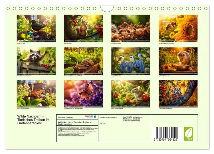 Produktbild: Wilde Nachbarn - Tierisches Treiben im Gartenparadies! (Wandkalender 2026 DIN A4 quer), CALVENDO Monatskalender