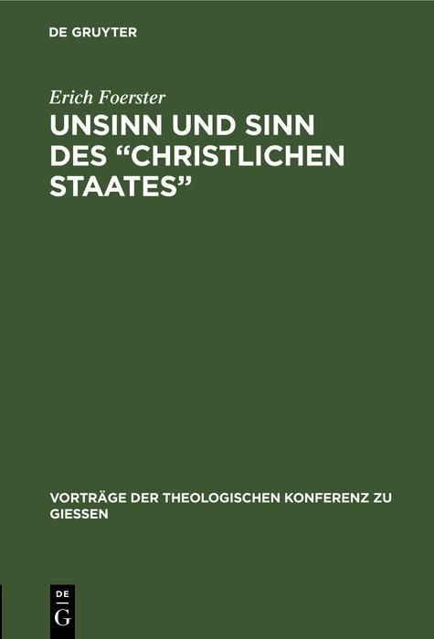 Produktbild: Unsinn und Sinn des "Christlichen Staates"
