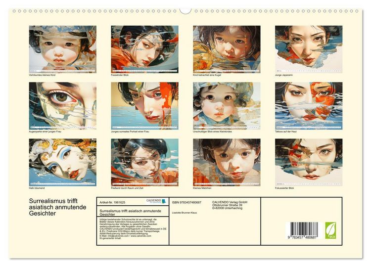 Produktbild: Surrealismus trifft asiatisch anmutende Gesichter (hochwertiger Premium Wandkalender 2026 DIN A2 quer), Kunstdruck in Hochglanz