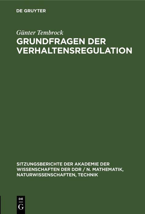 Produktbild: Grundfragen der Verhaltensregulation