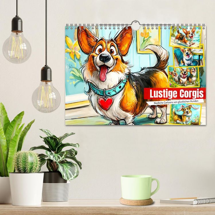 Produktbild: Lustige Corgis. Niedliche Cartoons von gl&uuml;cklichen Hunden (Wandkalender 2026 DIN A4 quer), CALVENDO Monatskalender