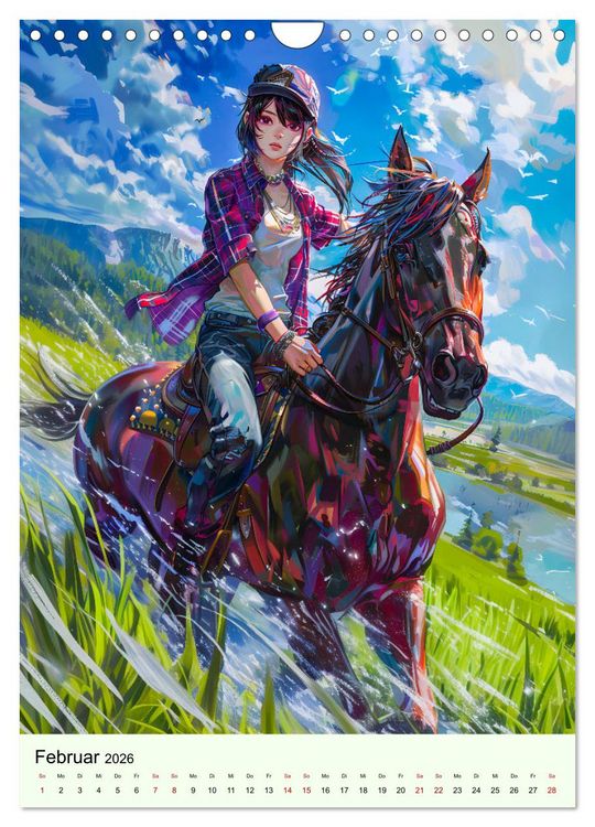 Produktbild: Pferdegl&uuml;ck - Anime-M&auml;dchen erkunden die Natur (Wandkalender 2026 DIN A4 hoch), CALVENDO Monatskalender