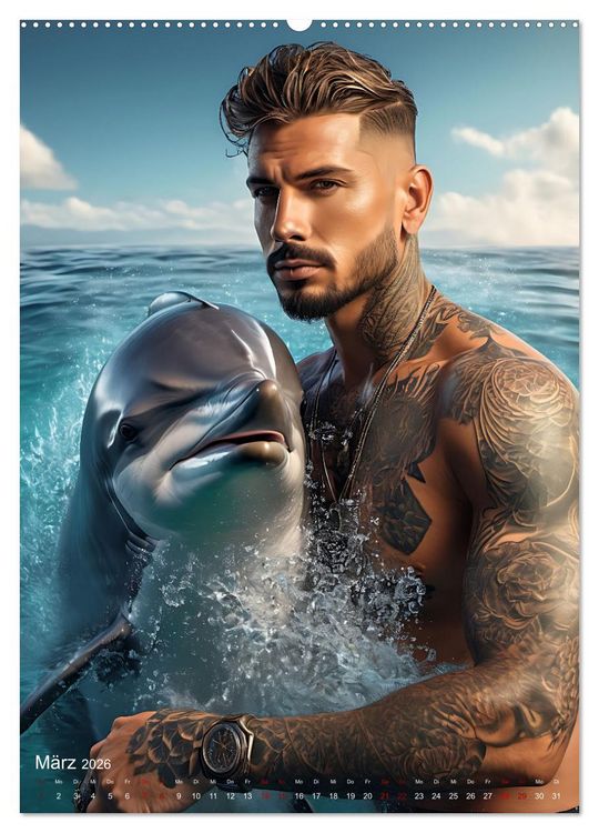 Produktbild: Athletische Kerle - Muskeln, Tattoos und Wassertiere (hochwertiger Premium Wandkalender 2026 DIN A2 hoch), Kunstdruck in Hochglanz