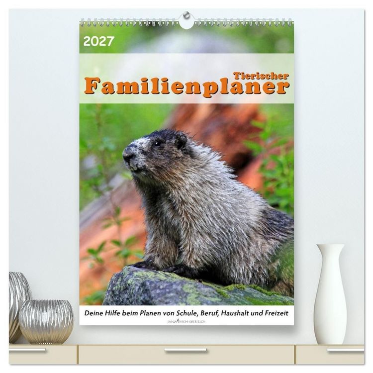 Produktbild: Tierischer Familienplaner (hochwertiger Premium Wandkalender 2027 DIN A2 hoch), Kunstdruck in Hochglanz