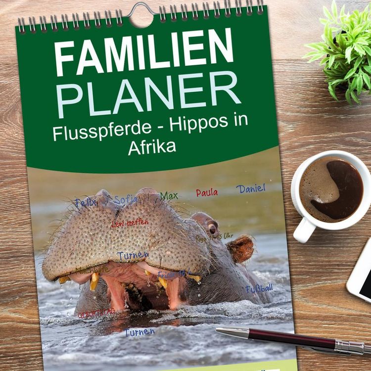 Produktbild: Familienplaner 2026 - Flusspferde Magie des Augenblicks - Hippos in Afrika mit 5 Spalten (Wandkalender, 21 x 45 cm) CALVENDO