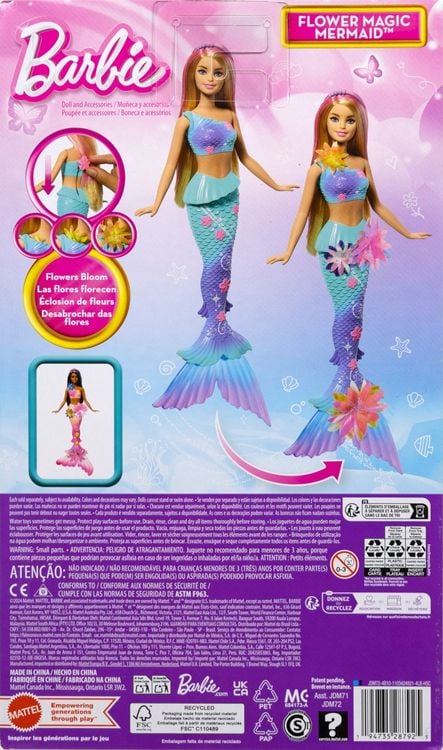 Produktbild: Barbie Flower Magic Meerjungfrauen-Spielzeugpuppe mit magischer Überraschungsblüte und perlenbesetztem Haarreif