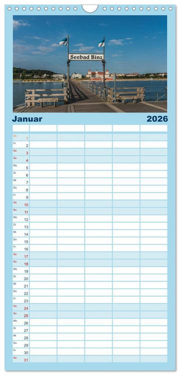 Produktbild: Familienplaner 2026 - Ostseebad Binz &ndash; Zeit f&uuml;r Erholung mit 5 Spalten (Wandkalender, 21 x 45 cm) CALVENDO