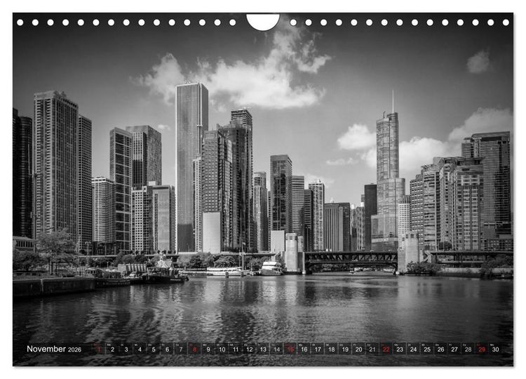 Produktbild: CHICAGO Monochrom (Wandkalender 2026 DIN A4 quer), CALVENDO Monatskalender