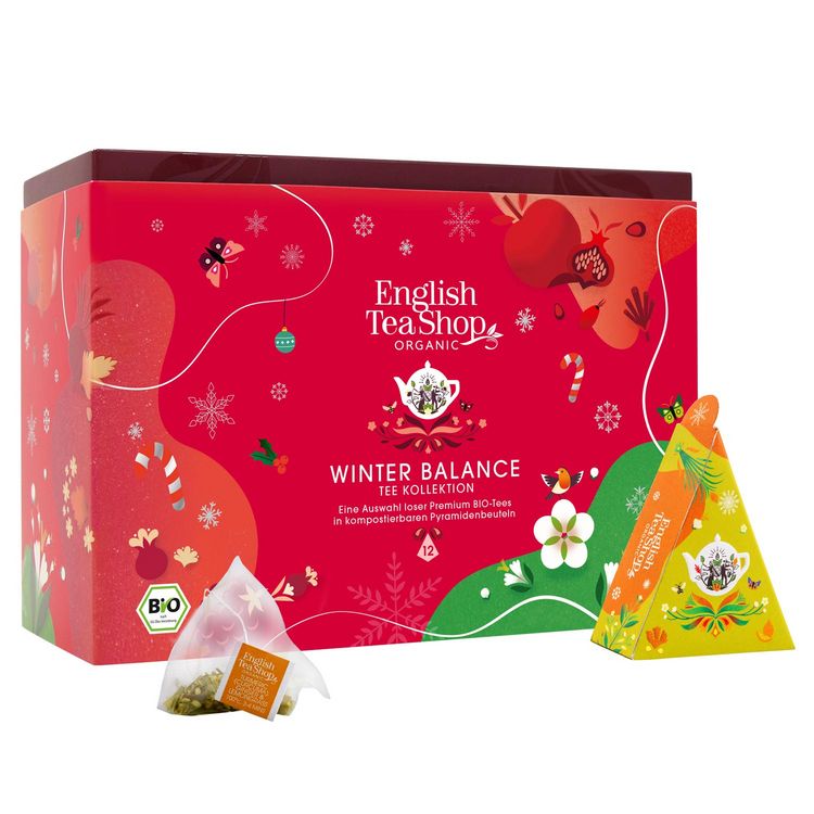 Produktbild: BIO Teegeschenk Kollektion "Winter Balance", 3 Sorten, 12 kompostierbare Pyramiden-Beutel