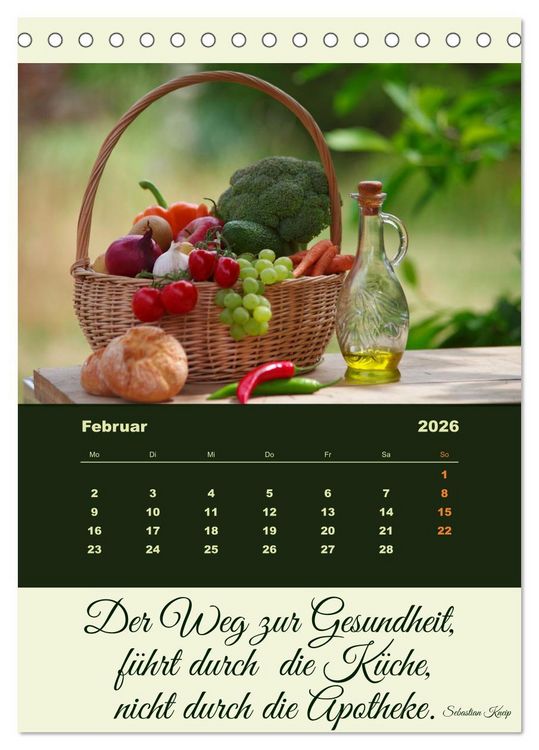 Produktbild: Vegan Ern&auml;hrt - frisches Gem&uuml;se und Obst auf den Tisch (Tischkalender 2026 DIN A5 hoch), CALVENDO Monatskalender