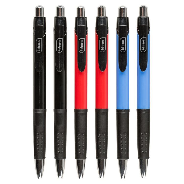 Produktbild: Idena Kugelschreiber blauschreibend schwarz/rot/blau 14cm 6 St&uuml;ck