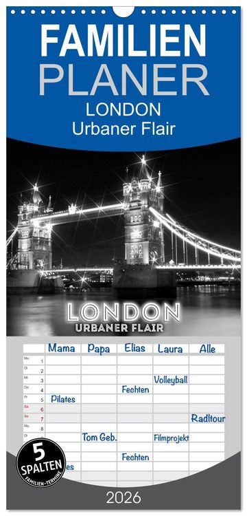 Produktbild: Familienplaner 2026 - LONDON Urbaner Flair mit 5 Spalten (Wandkalender, 21 x 45 cm) CALVENDO