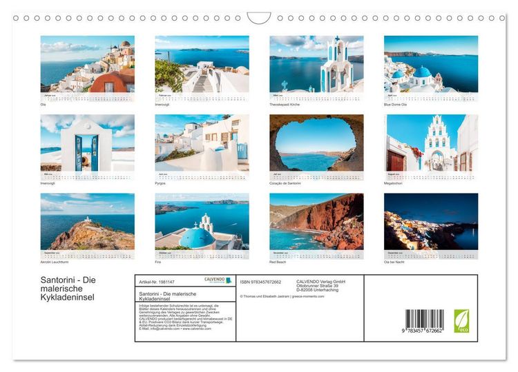 Produktbild: Santorini - Die malerische Kykladeninsel (Wandkalender 2026 DIN A3 quer), CALVENDO Monatskalender
