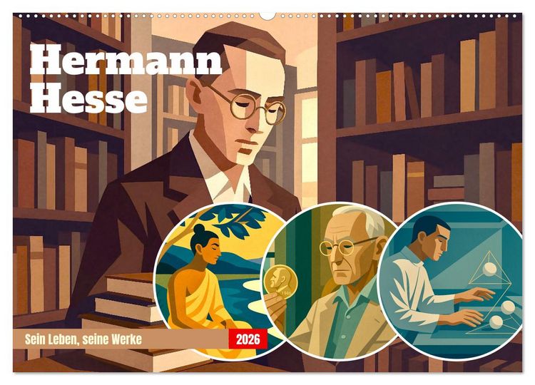 Produktbild: Hermann Hesse. Sein Leben, seine Werke (Wandkalender 2026 DIN A2 quer), CALVENDO Monatskalender