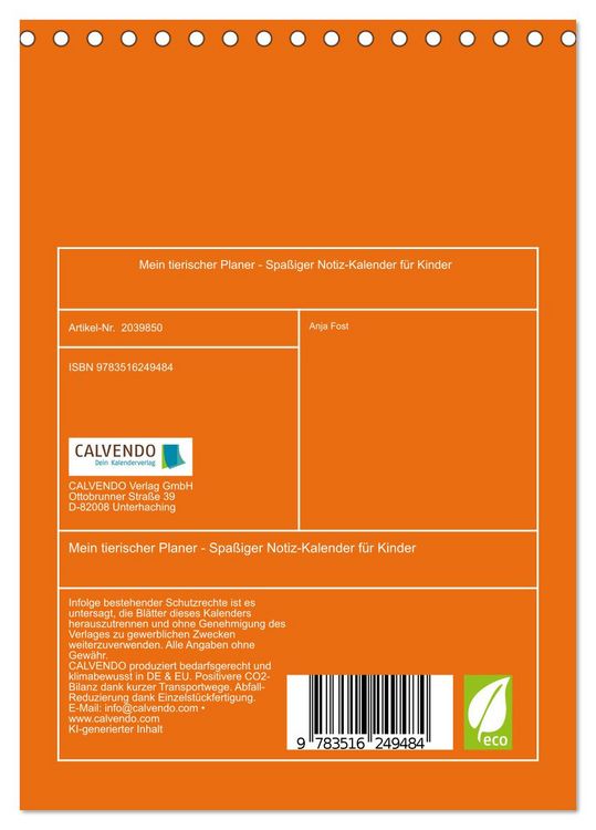 Produktbild: Mein tierischer Planer - Spa&szlig;iger Notiz-Kalender f&uuml;r Kinder (Tischkalender 2026 DIN A5 hoch), CALVENDO Monatskalender