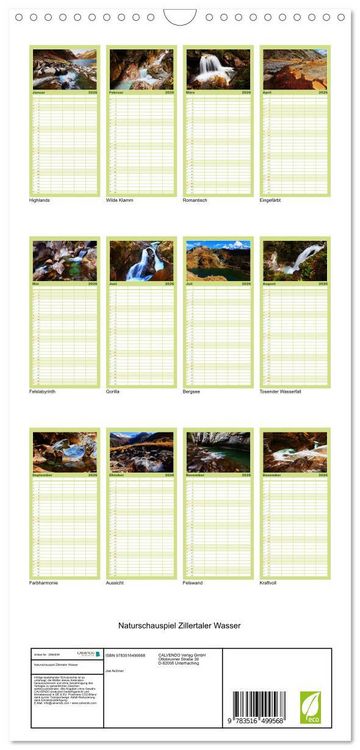 Produktbild: Familienplaner 2026 - Naturschauspiel Zillertaler Wasser mit 5 Spalten (Wandkalender, 21 x 45 cm) CALVENDO