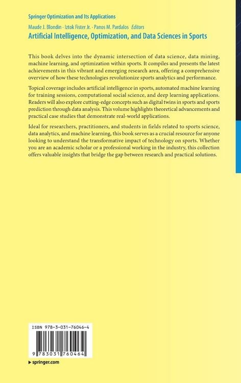 Produktbild: Artificial Intelligence, Optimization, and Data Sciences in Sports