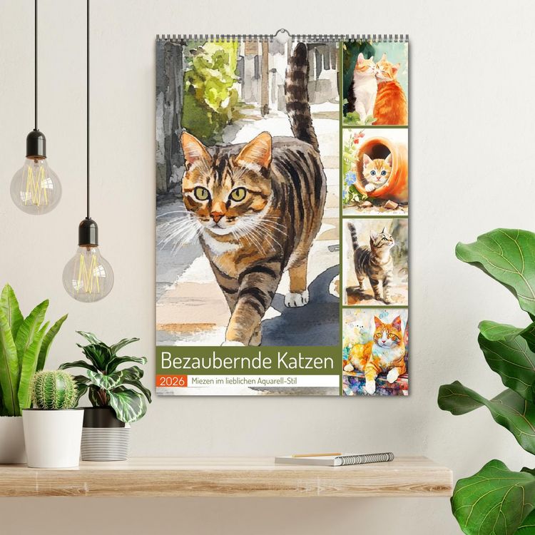 Produktbild: Bezaubernde Katzen. Miezen im lieblichen Aquarell-Stil (Wandkalender 2026 DIN A2 hoch), CALVENDO Monatskalender