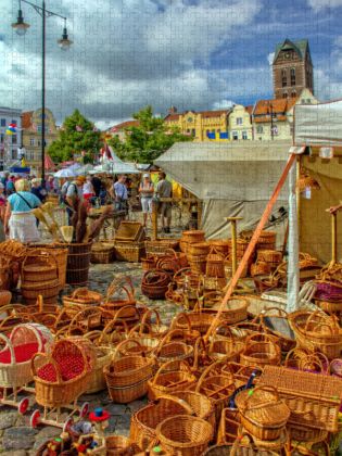 Produktbild: CALVENDO Puzzle Wochenmarkt auf dem Wismarer Marktplatz | 1000 Teile Lege-Gr&ouml;&szlig;e 64x48cm Foto-Puzzle f&uuml;r gl&uuml;ckliche Stunden