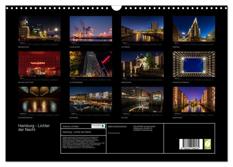 Produktbild: Hamburg - Lichter der Nacht (Wandkalender 2026 DIN A3 quer), CALVENDO Monatskalender
