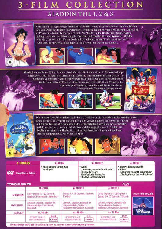 Produktbild: Aladdin - Dreierpack (Disney Classics + 2. & 3.Teil) [3 DVDs]